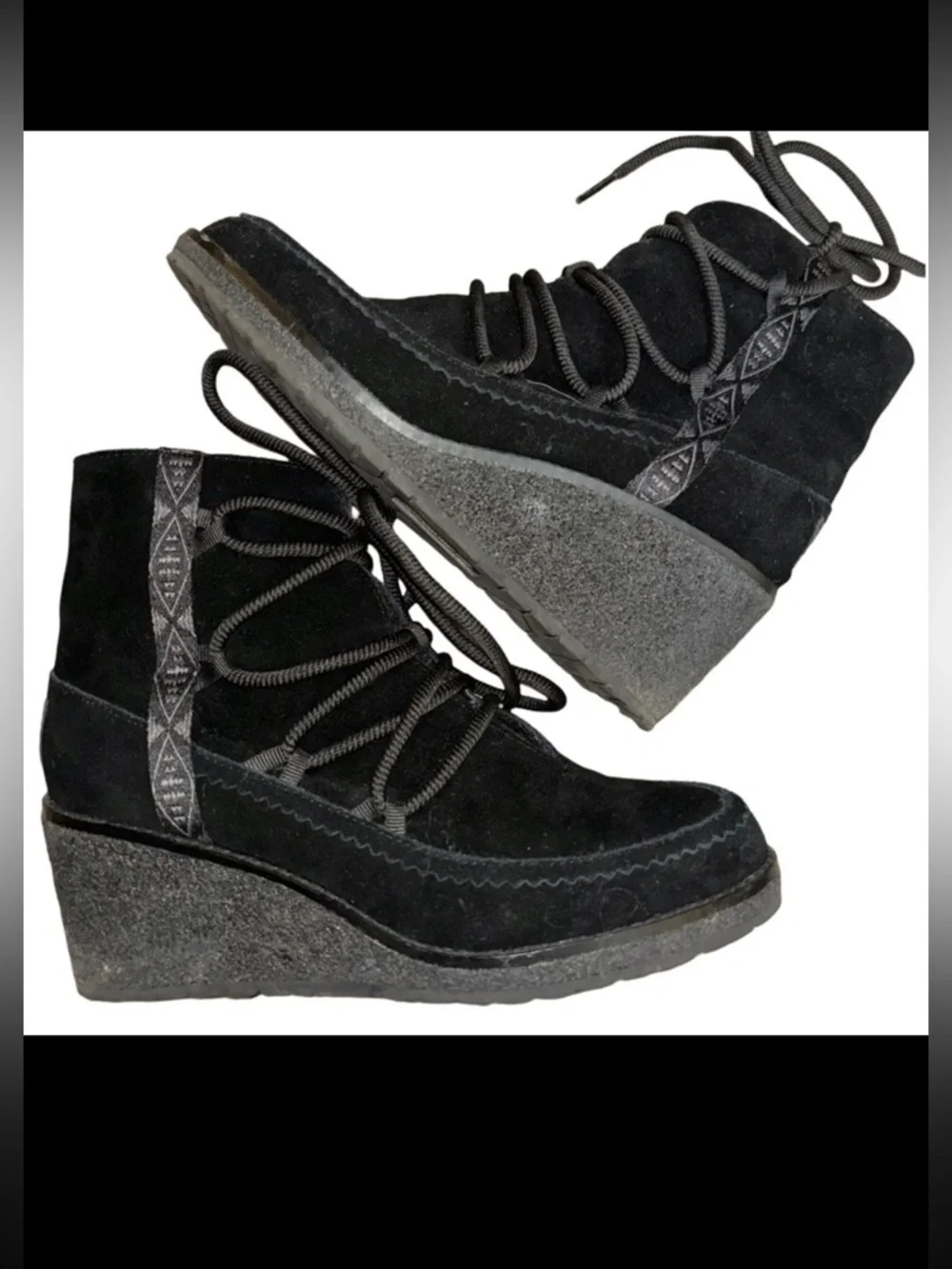 Pendleton Islegate Bootie Cork Wedge Black Suede Waterproof Plaid Wool…